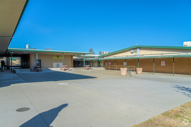 Covered walkways protect students from bad weather at Red Bluff High School.