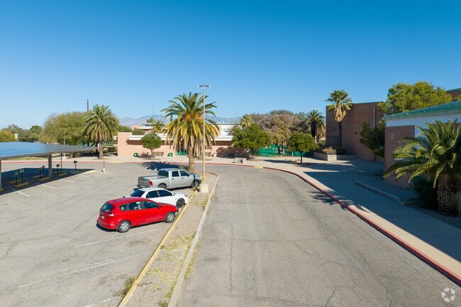 A bus lanes sits out front Santa Rita High School.