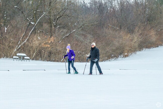 Winter activities at Scott County Park include snowshoeing and cross-country skiing.
