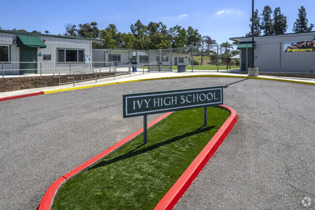 the sign of the Ivy High School in Fallbrook.