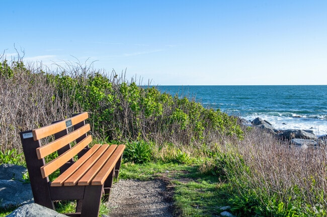 A bench overlooking the bay at Sachuest Point National Wildlife Refuge in the Sachuest neighborhood is a great place to relax and watch the sunset.
