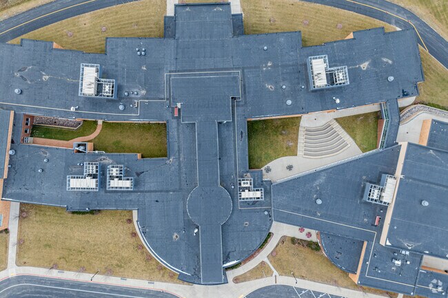 A top down view of Muskego Lakes Middle School.