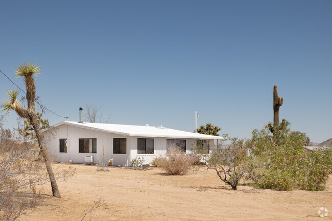 Native cacti and sagebrush frame a desert home in Landers.