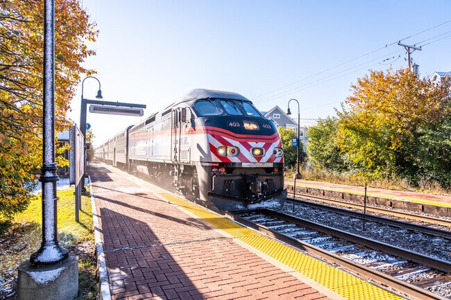 A Metra train pulls up to the Golf station stop on the edge of the neighborhood.