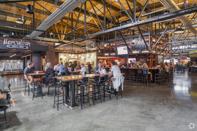 The Garage Food Hall is located in Bottleworks District, and features many great dining options.