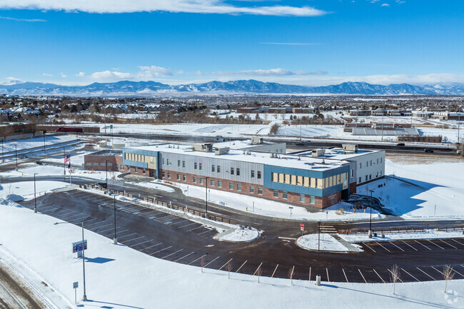 The parking and drop-off circle at Global Village Academy in Northglenn, Colorado.