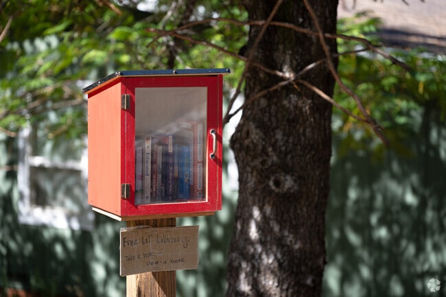 The close knit community offers free books to neighbors.