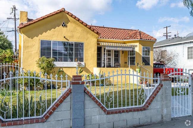 Spanish styled and brightly colored homes are a common design in Huntington Park, California.