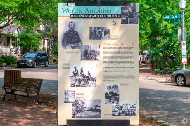 A sign in Anna J. Cooper Circle Park in LeDroit Park, named after an educator and civil rights leader.