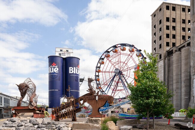 Riverworks is a restaurant and event location in First Ward with a recently added ferris wheel.