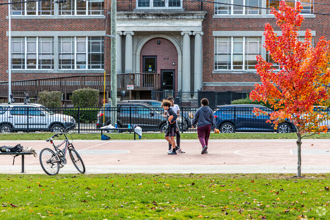 Pulaski Park is directly across the street from Kreiva Academy and offers a basketball court.