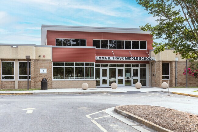 The entrance to The student population of Emma B Trask Middle School.