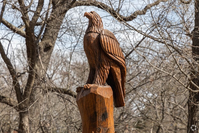 An eagle sculpture perches in Old Town Park in the Gravette neighborhood.