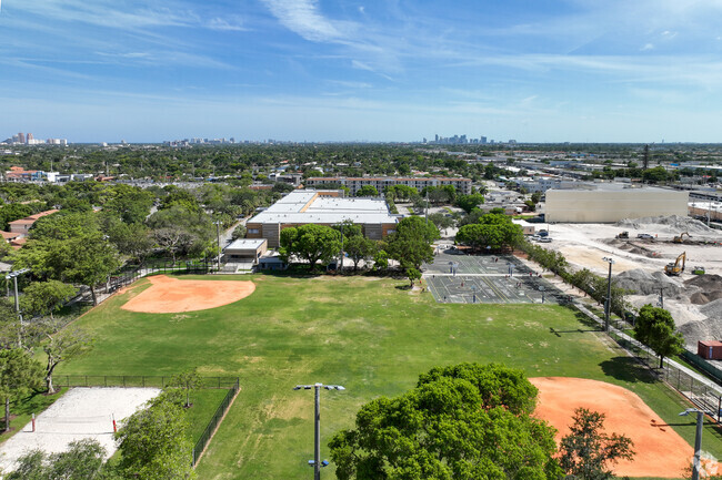Aerial view of Floranda Elementary School sport fields.