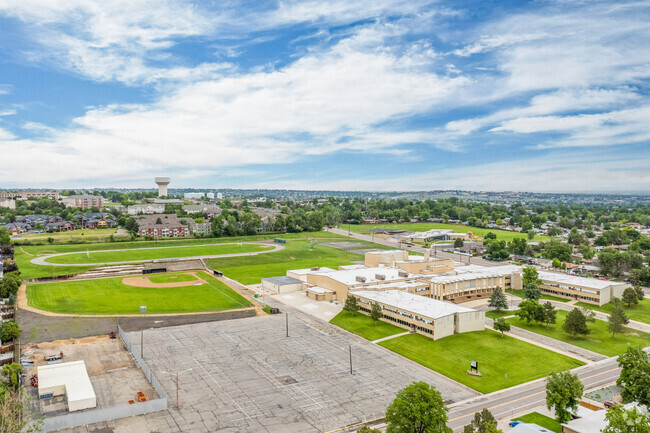 The sports courts and outdoor area at Iver C. Ranum Middle School in Westminster, Colorado.