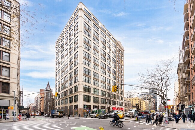 Pre-War Co-ops rise above making up a part of the East Village skyline.
