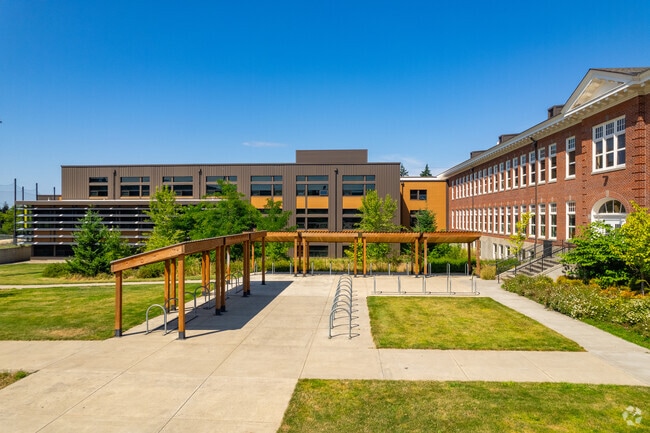Plenty of bike parking to be found at Roosevelt Highschool.