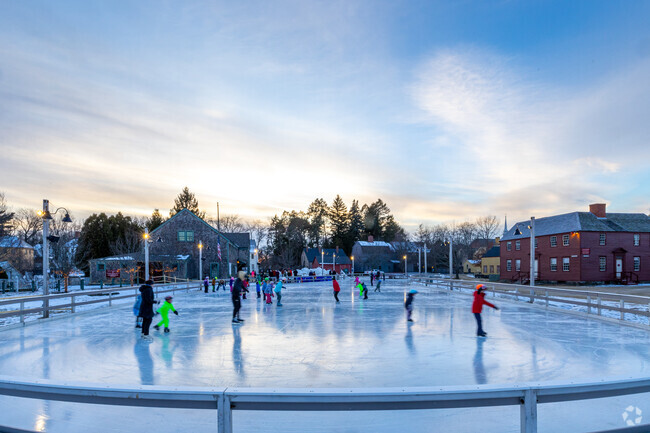 Residents enjoy the seasonal Labrie Family Skate Rink in Portsmouth, NH.