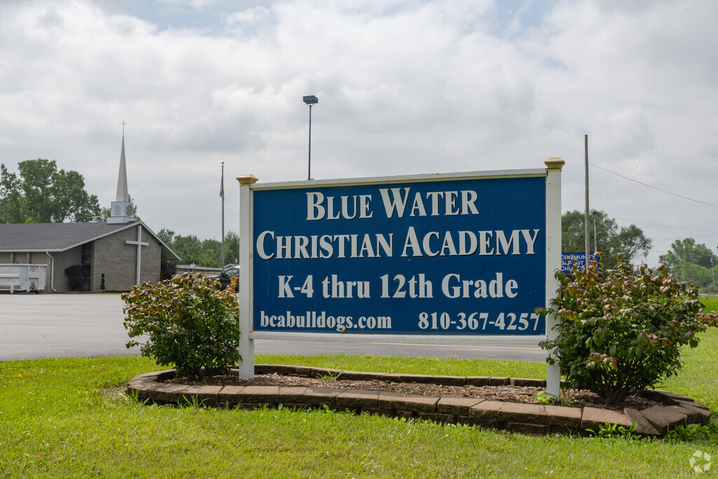 Blue Water Christian Academy sign and building in St Clair County.