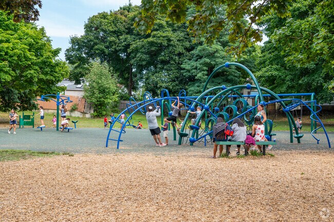 Families and friends love to gather at the Flax Pond Playground in Lynn English.