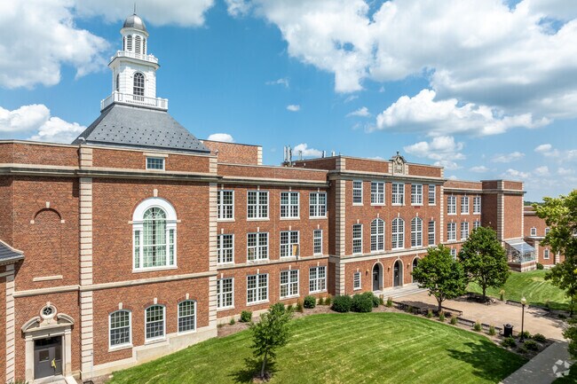 City High School's historical campus sits atop a hill surrounded by Iowa City neighborhoods.