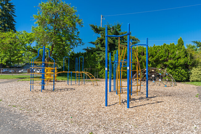 There are various climbing structures for kids at Cummings Elementary School, Keizer, OR.