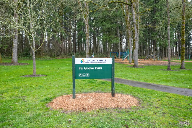 Fir Grove Park’s playground, set among the Douglas Firs in Highland Beaverton.