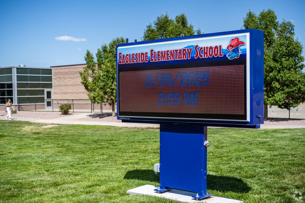 The school sign at Eagleside Elementary School in Fountain Valley, Colorado.