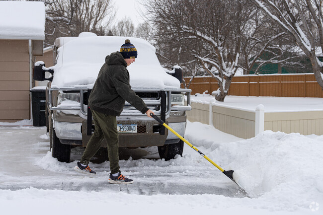 A young Lockwood resident removes snow from the driveway for his grandparents.