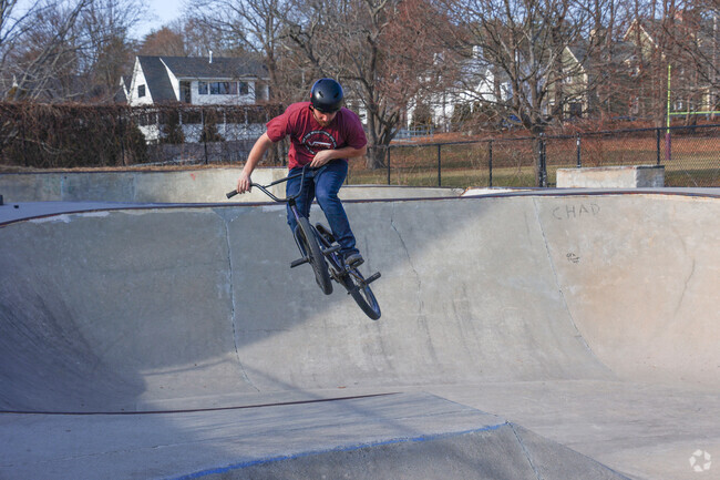 Teens in Common Pasture make excellent use of the skate park displaying their skills.