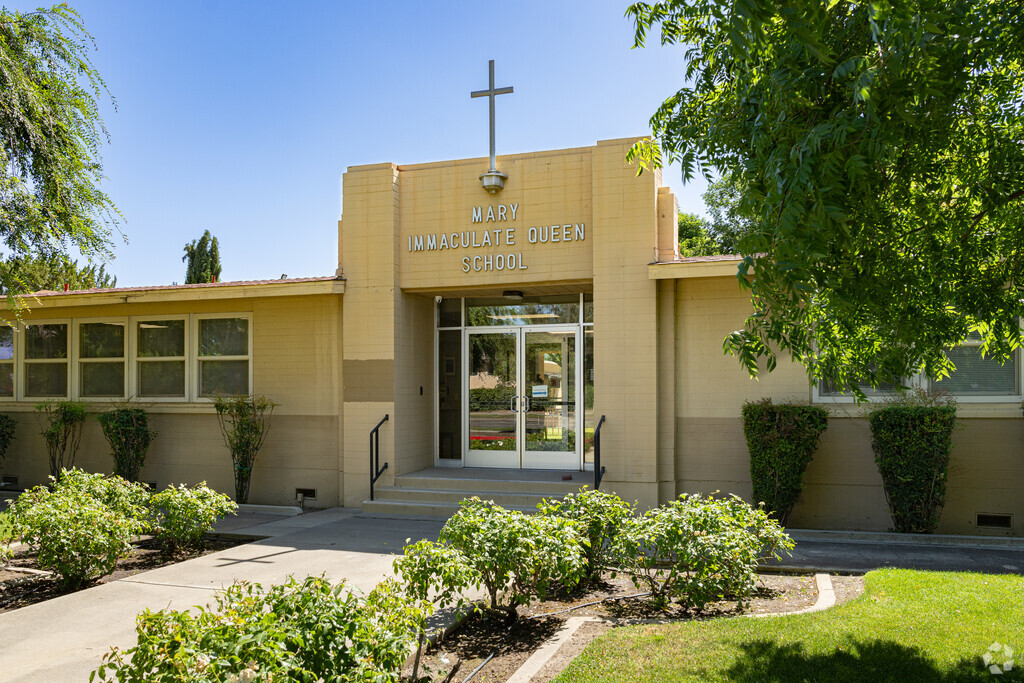 Beautiful architecture at the entrance to Mary Immaculate Queen School greets visitors.