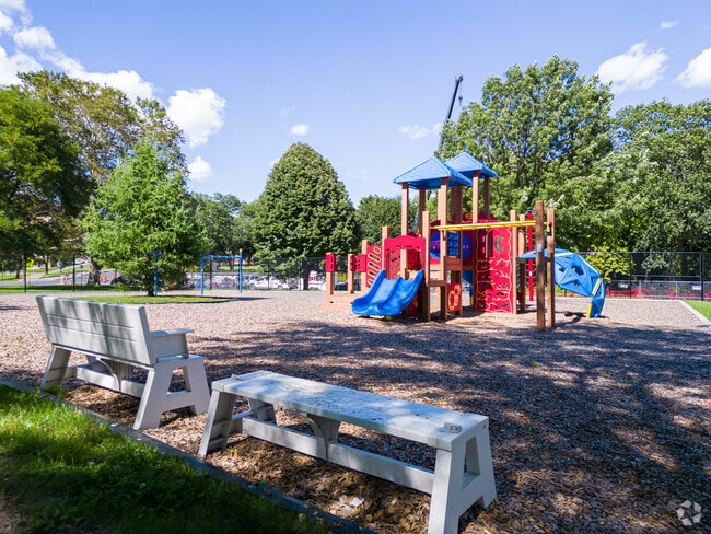 The colorful playground on Second Ave attracts many bright minds taking a relaxing break.