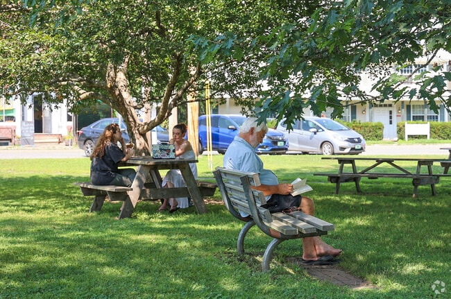 South Royalton Town Green provides shady lawns for reading and afternoon picnics.