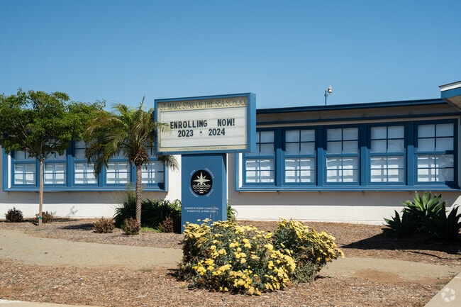 Front entrance sign at St. Mary Star Of The Sea Elementary School in Oceanside.