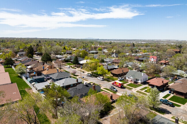 An aerial view of the TO Smith neighborhood looking northwest.