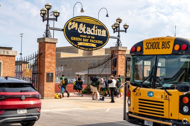 Students from all over Green Bay attend East High School using the school's bus system.