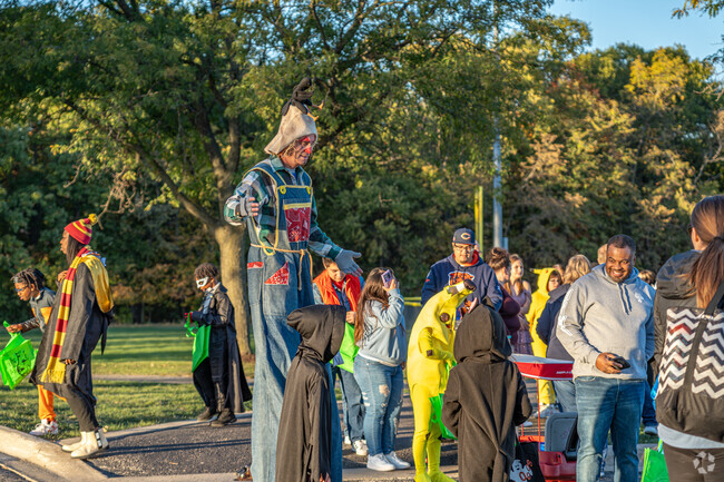Booths are set up for trick or treating at the yearly Halloween Fest in Romeoville.