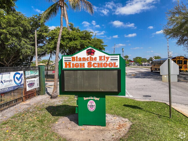 Signage at the entrance of Blanche Ely High School.