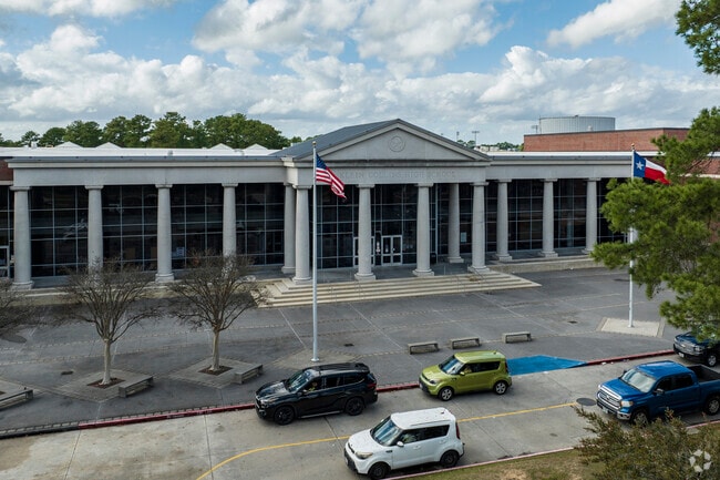 The impressive columns welcome students to Klein Collins High School