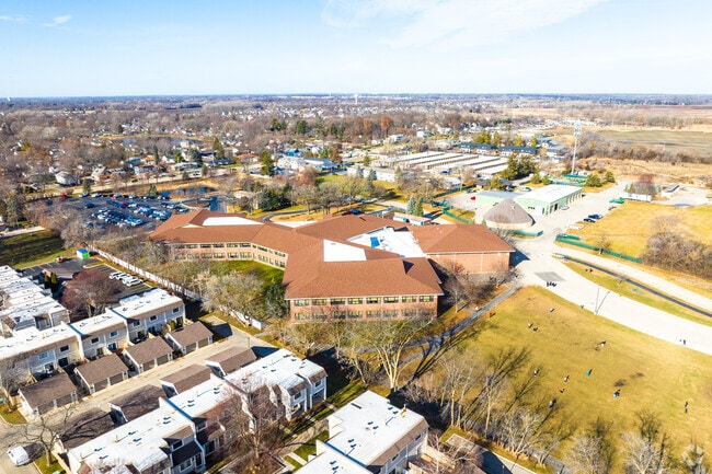 Frederick School features an outdoor green space for students.