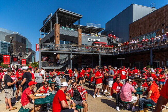 Fans celebrate along the streets of Haymarket near Greater South after home football games.