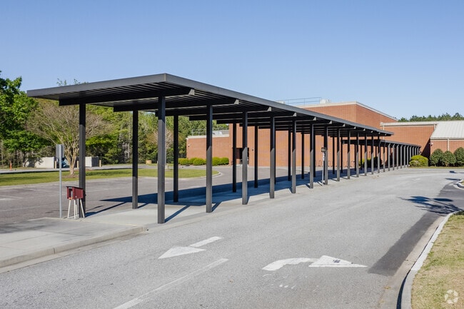 EB Ellington Elementary School has covered pick up and drop off areas for students.
