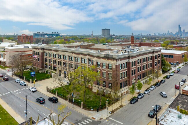 Overview of Phillips Academy High School in the Bronzeville neighborhood.