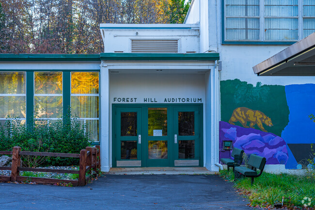 Students can sit and relax on the benches front of Foresthill Elementary School.