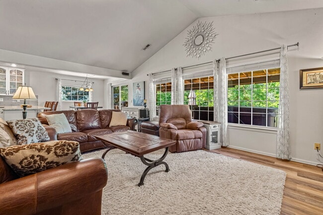 Open concept living with vaulted ceilings