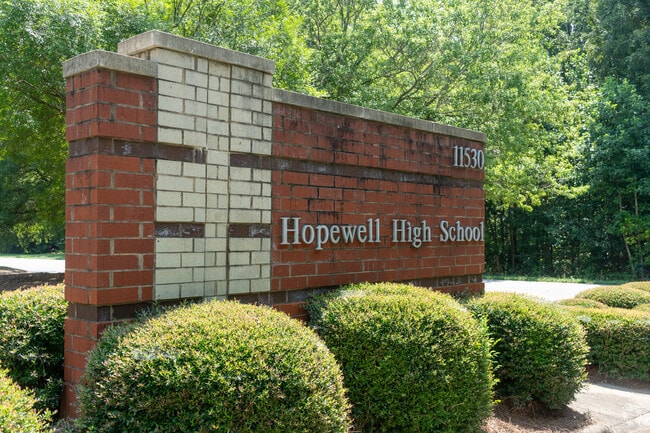 View of the Hopewell High School welcome sign in Huntersville NC.