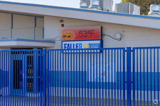 A lighted marquee outside Faller Elementary School informs parents of upcoming events.