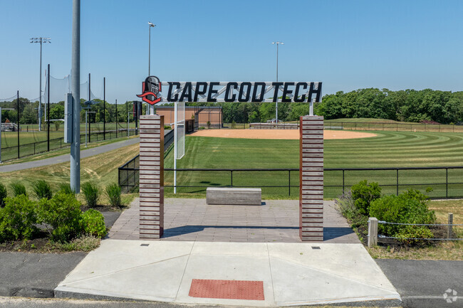 A colorful sign welcomes you to the fields of Cape Cod Regional Technical High School in.