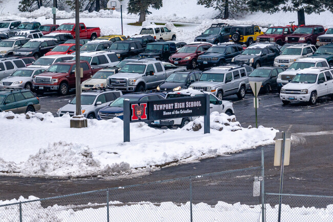 Newport High School has a large parking lot for staff and students.
