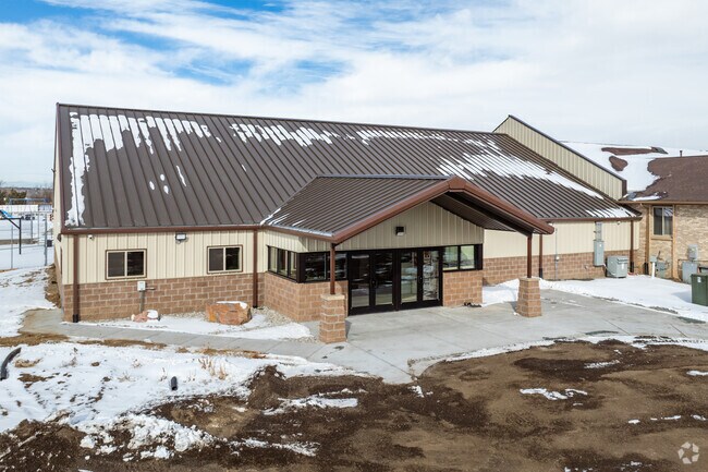 The south entrance at Elmwood Baptist Academy in Brighton, Colorado.